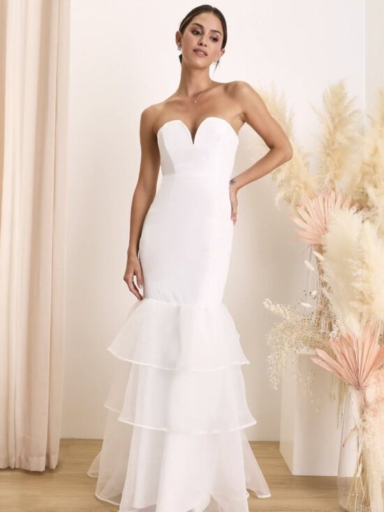 Lulus Dresses & Skirts - Lulus Forever Passionate White Organza Strapless Tiered Maxi Dress​ NWT